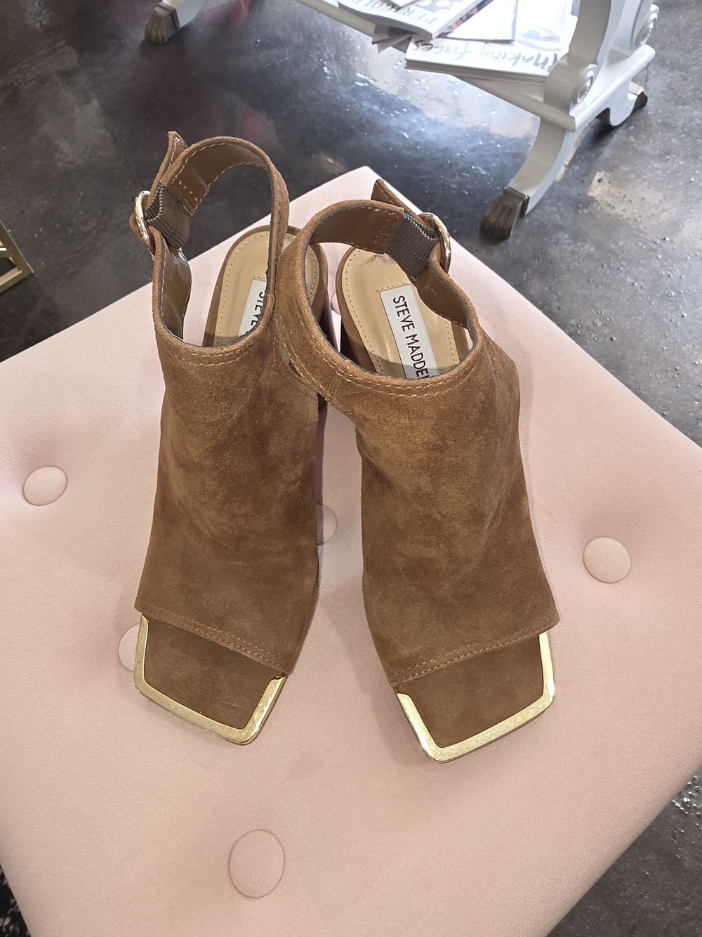 Steve Madden Women's Brown Suede Slingback Block Heel Sandals
